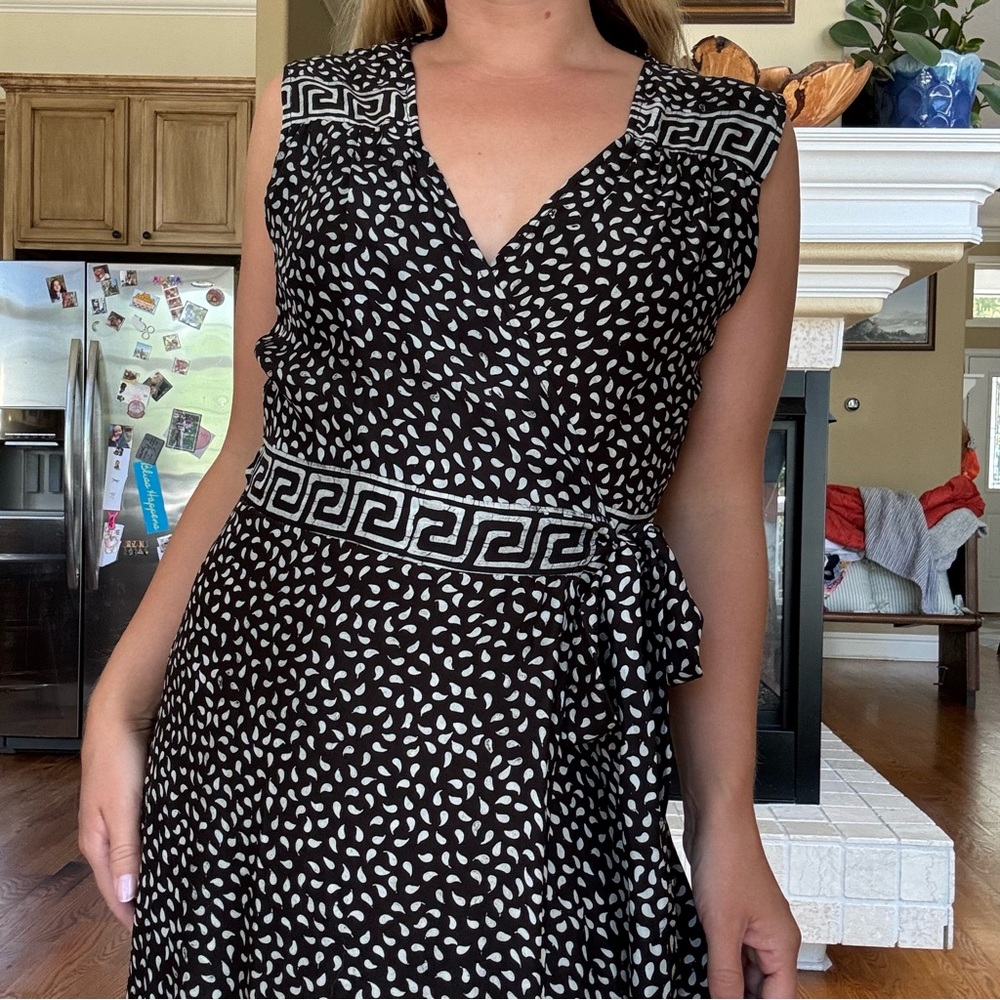 Natalie Martin Silk Wrap Danika Dress Black White print Size M - Picture 3 of 7